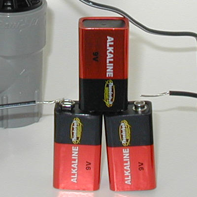 Valve activator made with 9-volt batteries.
